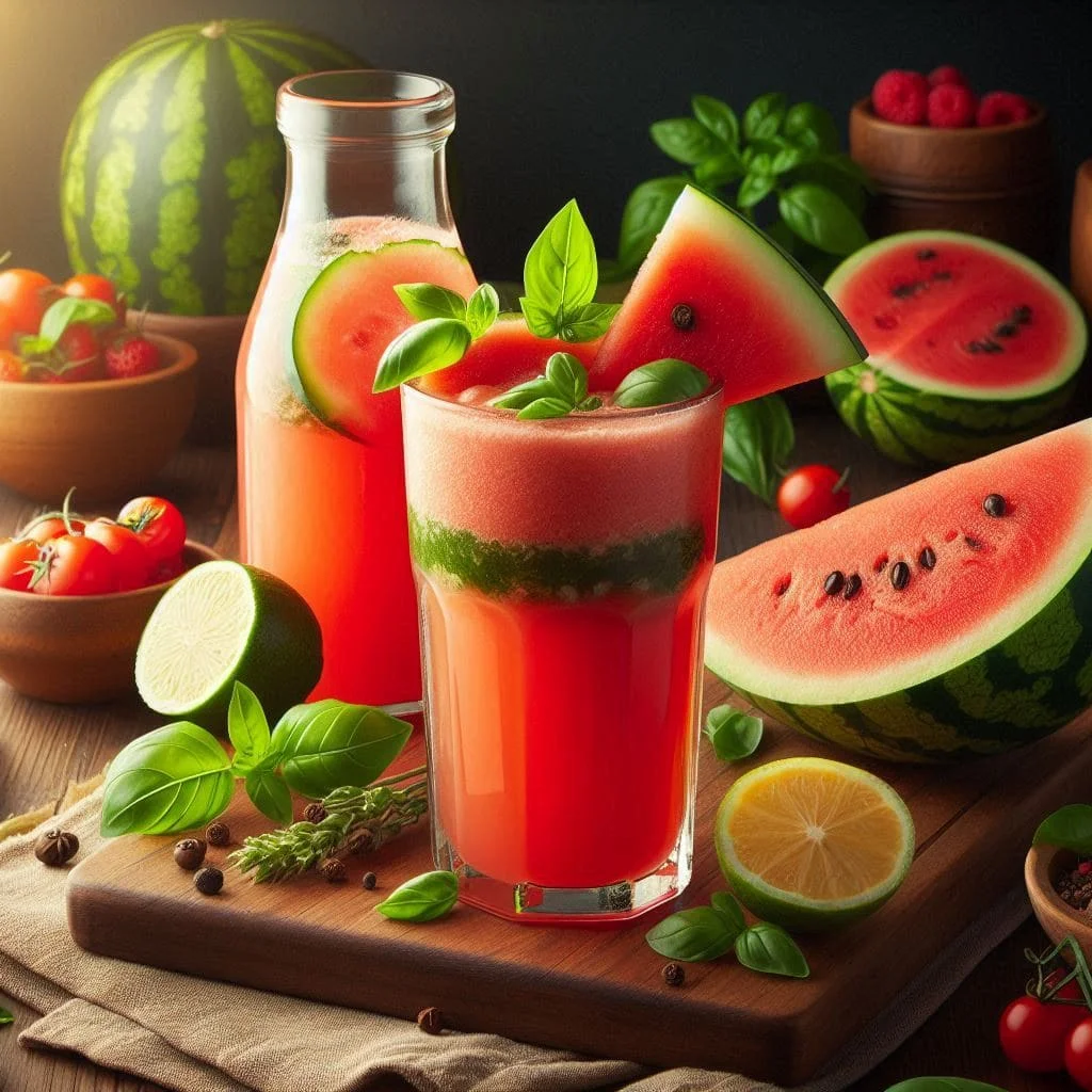 Suco Gourmet de Melancia com Limão Siciliano e Manjericão